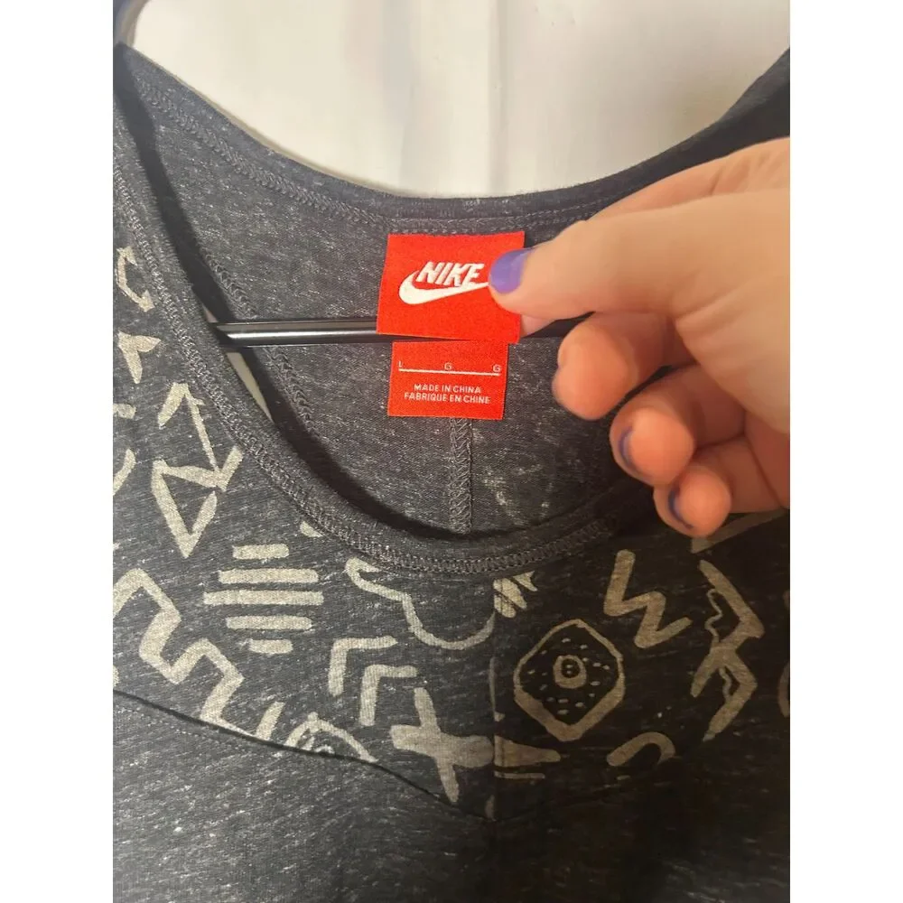 Nike Kids Large Heather Charcoal Gray Graphic Athletic Racerback Tank Top